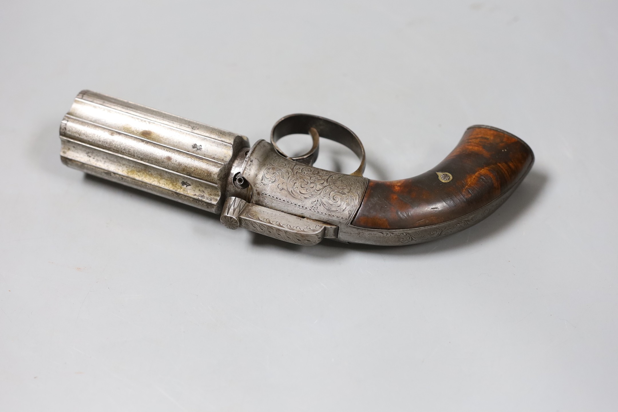 A 19th century six shot pepper box revolver